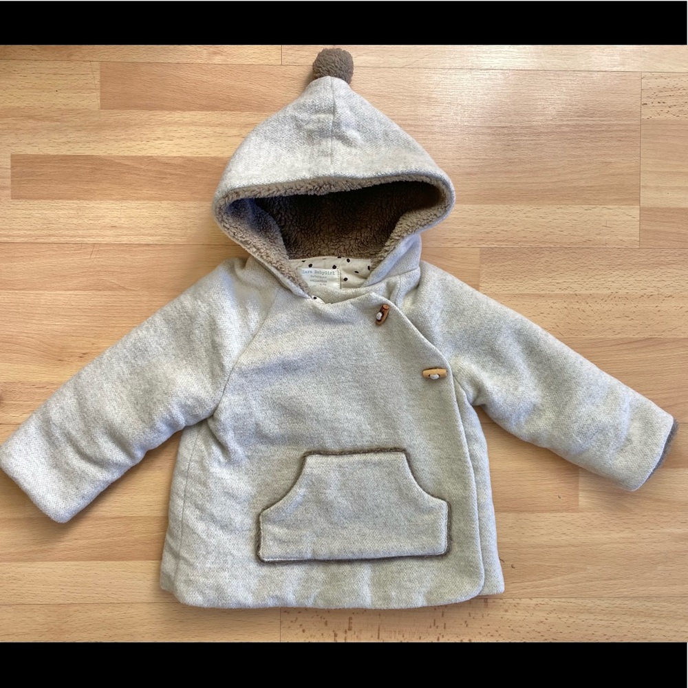 Baby Girl Zara Hooded Pom Pom Toggle Jacket